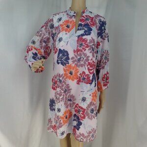 ANN TAYLOR * PINK FLORAL RUFFLE SLEEVES SPLIT NECKLINE CAREER DRESS SIZE: SP NWT